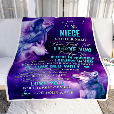 Personalized To My Niece Blanket From Aunt Uncle Wolf Never Forget I Love You Niece Birthday Gifts Graduation Christmas Customized Fleece Throw Blanket | siriusteestore