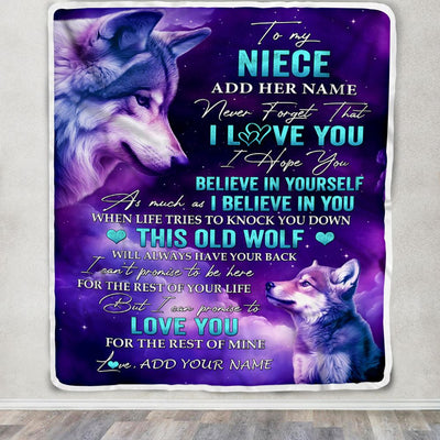 Personalized To My Niece Blanket From Aunt Uncle Wolf Never Forget I Love You Niece Birthday Gifts Graduation Christmas Customized Fleece Throw Blanket | siriusteestore