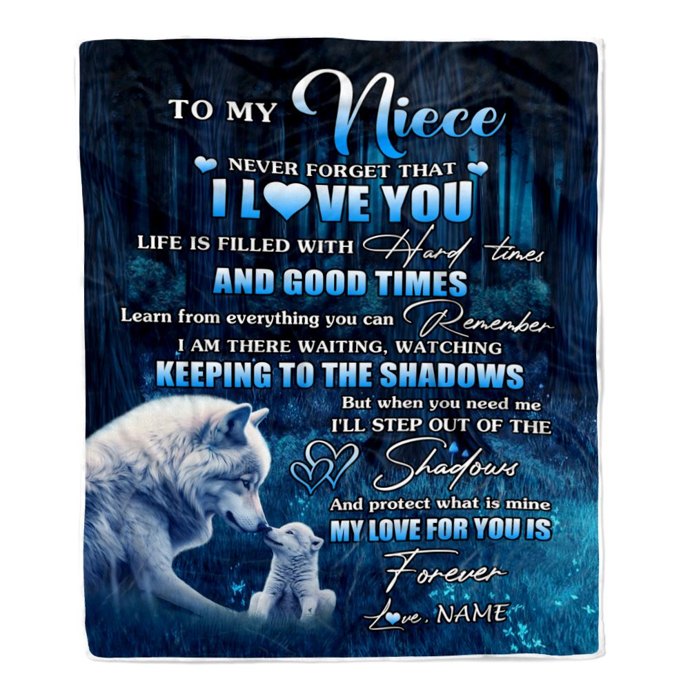 Personalized To My Niece Blanket From Aunt Uncle Wolf Never Forget That I Love You Moon Dark Forest Niece Birthday Gifts Christmas Customized Fleece Blanket | siriusteestore