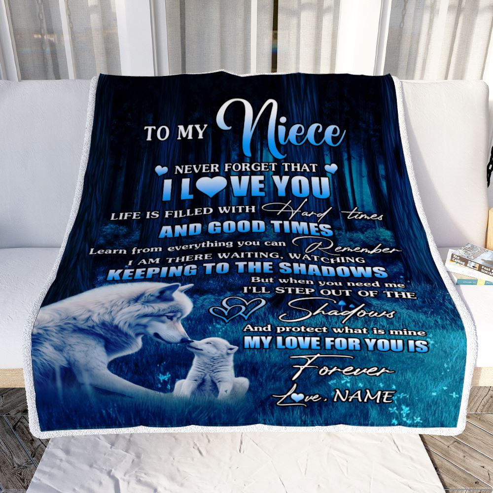 Personalized To My Niece Blanket From Aunt Uncle Wolf Never Forget That I Love You Moon Dark Forest Niece Birthday Gifts Christmas Customized Fleece Blanket | siriusteestore