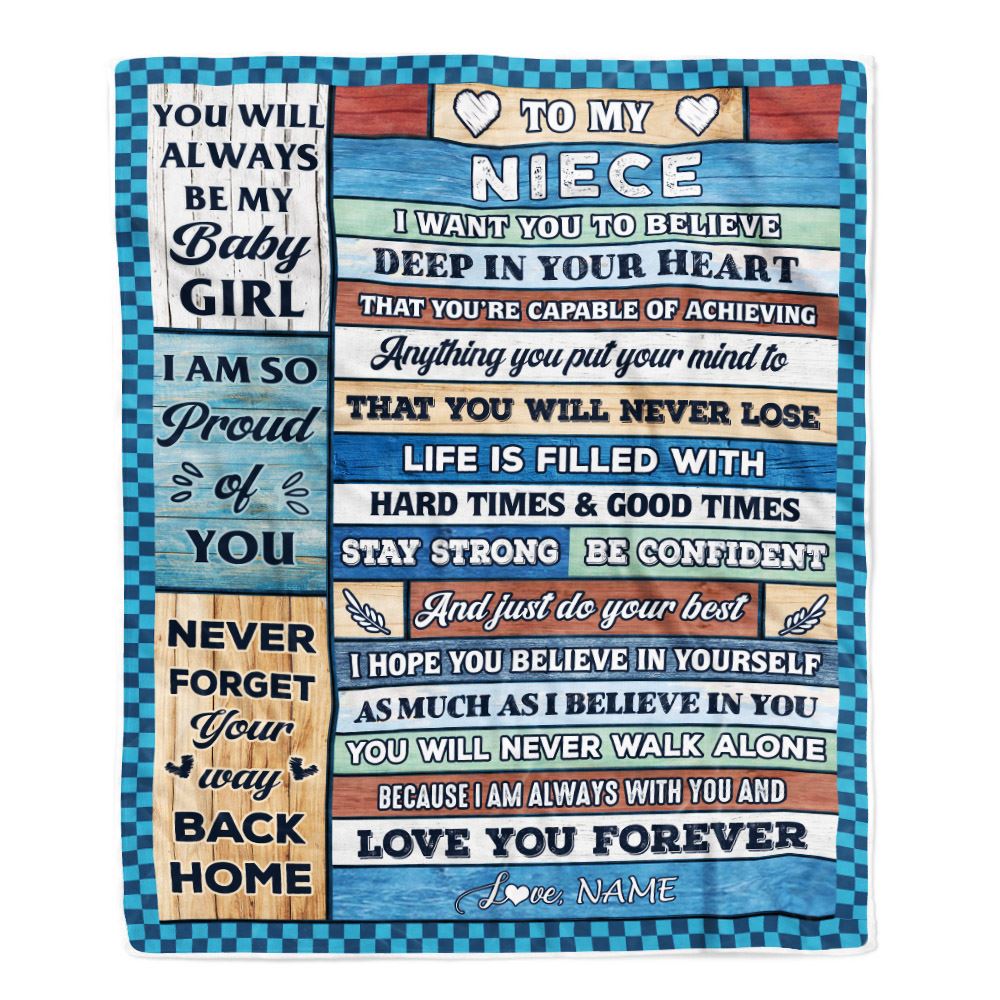 Personalized To My Niece Blanket From Aunt Uncle Wood Gifts For Niece Going To College Birthday Graduation Christmas Customized Gift Fleece Throw Blanket | siriusteestore