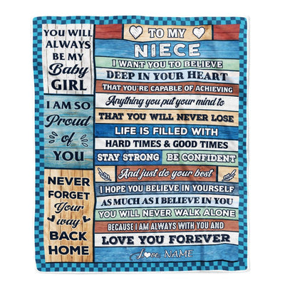 Personalized To My Niece Blanket From Aunt Uncle Wood Gifts For Niece Going To College Birthday Graduation Christmas Customized Gift Fleece Throw Blanket | siriusteestore
