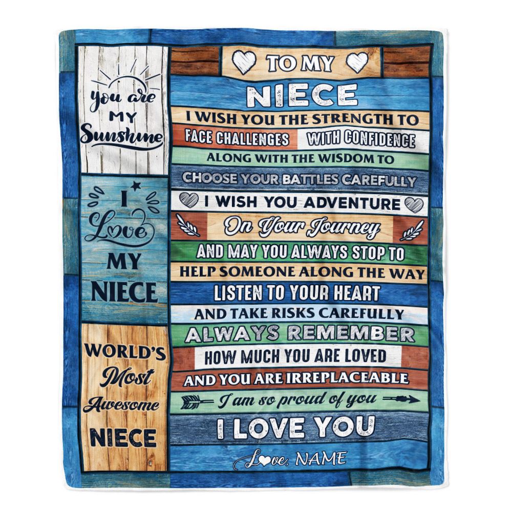 Personalized To My Niece Blanket From Aunt Uncle Wood Remember To Be Awesome Niece Birthday Graduation Christmas Customized Fleece Throw Blanket | siriusteestore
