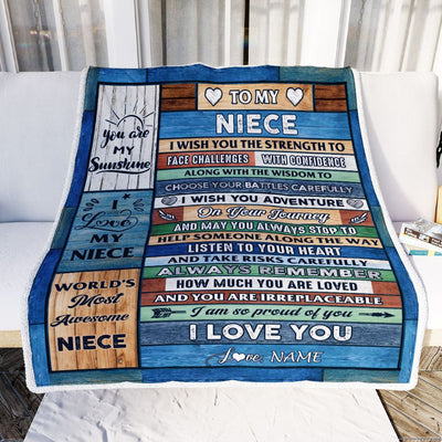 Personalized To My Niece Blanket From Aunt Uncle Wood Remember To Be Awesome Niece Birthday Graduation Christmas Customized Fleece Throw Blanket | siriusteestore