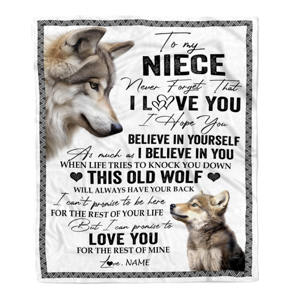 Personalized To My Niece Blanket From Uncle Aunt Auntie This Old Wolf Love You Niece Birthday Graduation Christmas Customized Fleece Blanket | siriusteestore