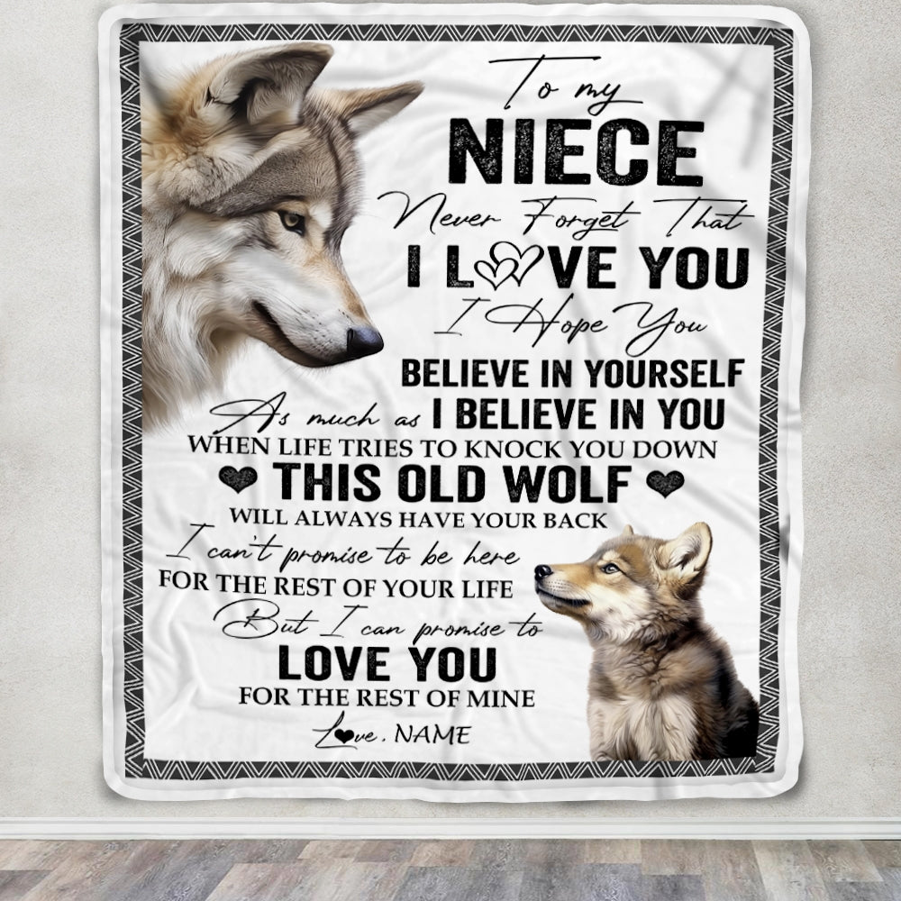 Personalized To My Niece Blanket From Uncle Aunt Auntie This Old Wolf Love You Niece Birthday Graduation Christmas Customized Fleece Blanket | siriusteestore