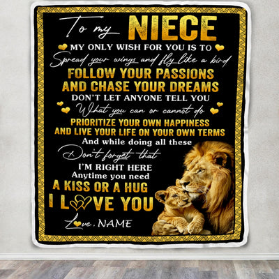Personalized To My Niece Blanket From Uncle Lion My Only Wish For You Niece Birthday Graduation Christmas Customized Bed Fleece Throw Blanket | siriusteestore