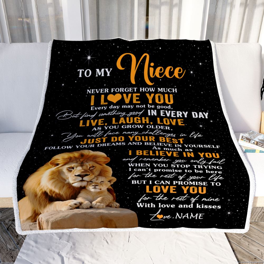 Personalized To My Niece Blanket From Uncle Live Laugh Love Lion Niece Birthday Gifts Positive Graduation Christmas Customized Fleece Throw Blanket | siriusteestore