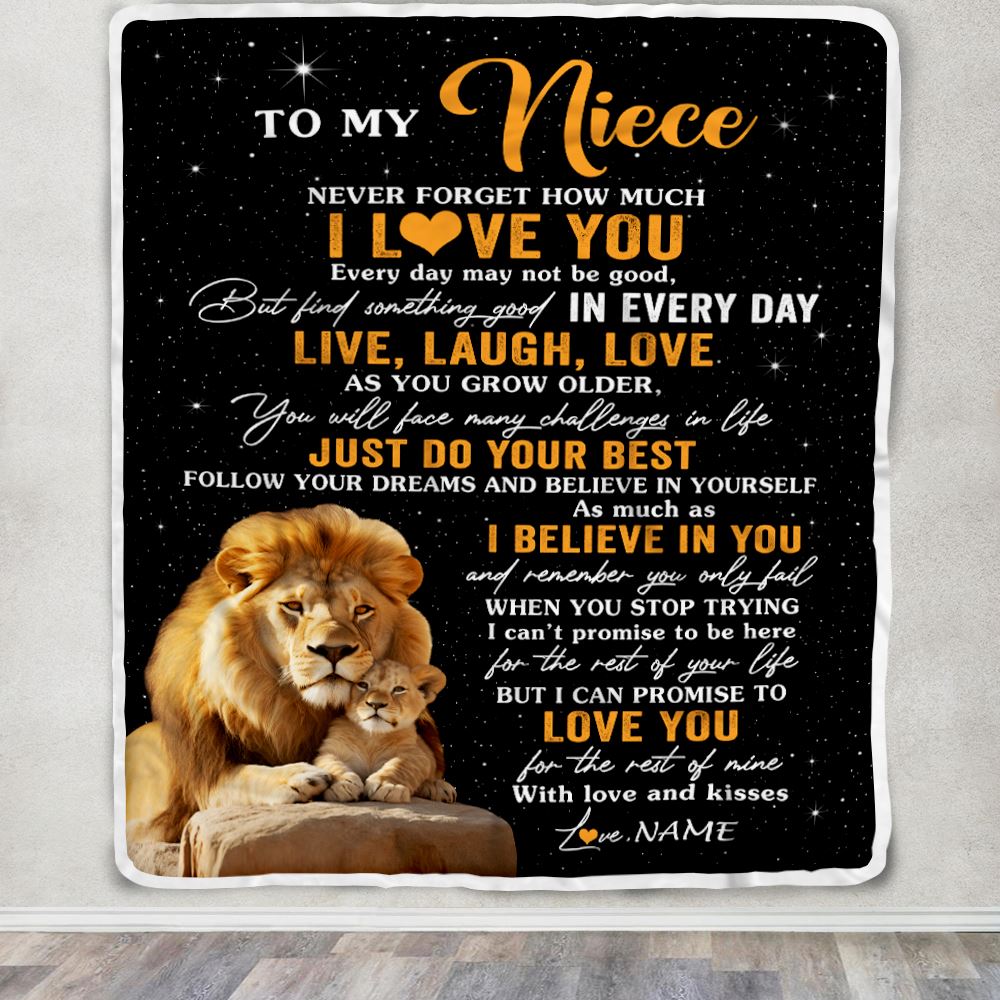Personalized To My Niece Blanket From Uncle Live Laugh Love Lion Niece Birthday Gifts Positive Graduation Christmas Customized Fleece Throw Blanket | siriusteestore