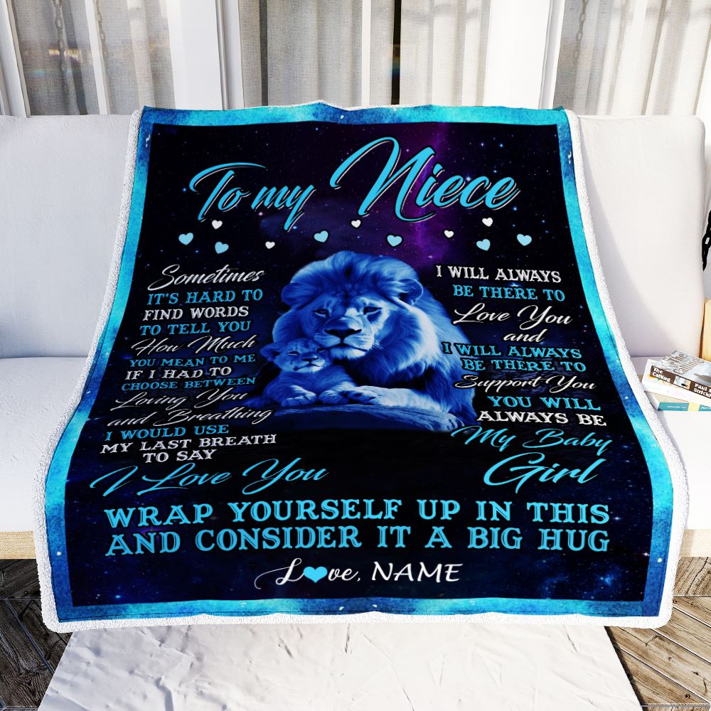 Personalized To My Niece Blanket From Uncle Sometimes It's Hard Lion Niece Gift Birthday Graduation Christmas Custom Customized Fleece Throw Blanket | siriusteestore