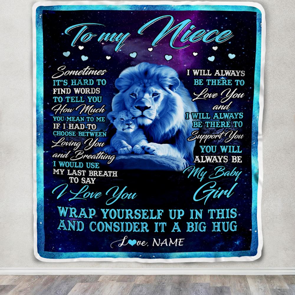 Personalized To My Niece Blanket From Uncle Sometimes It's Hard Lion Niece Gift Birthday Graduation Christmas Custom Customized Fleece Throw Blanket | siriusteestore