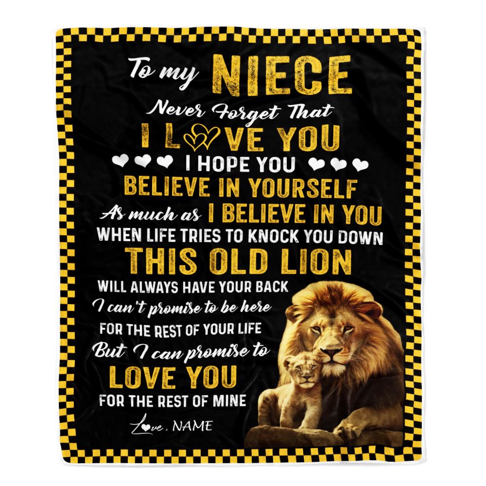 Personalized To My Niece Blanket From Uncle This Old Lion Love You Niece Birthday Graduation Christmas Customized Bed Fleece Throw Blanket | siriusteestore