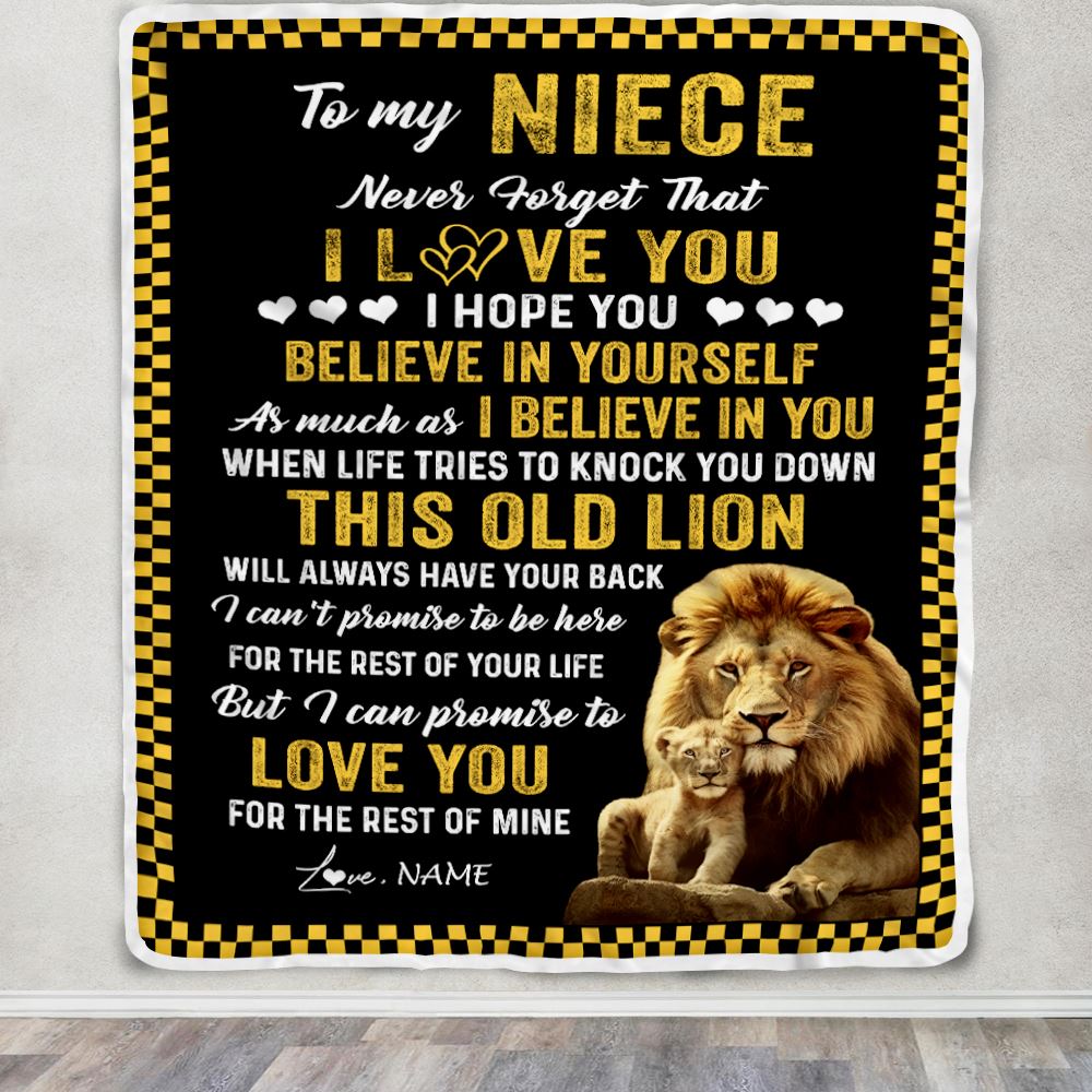 Personalized To My Niece Blanket From Uncle This Old Lion Love You Niece Birthday Graduation Christmas Customized Bed Fleece Throw Blanket | siriusteestore