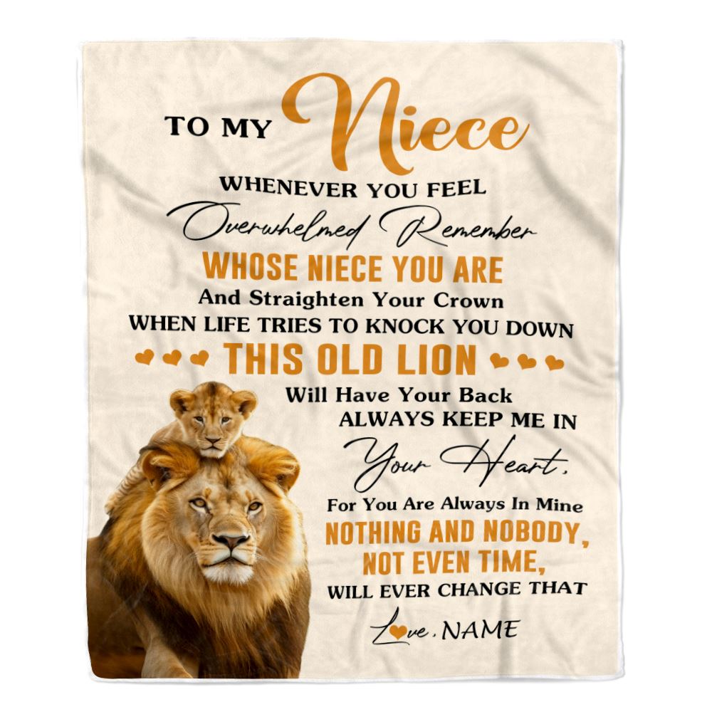 Personalized To My Niece Blanket From Uncle Whenever You Fell Overwhelmed Lion Niece Pendant Birthday Gifts Graduation Christmas Customized Fleece Blanket | siriusteestore