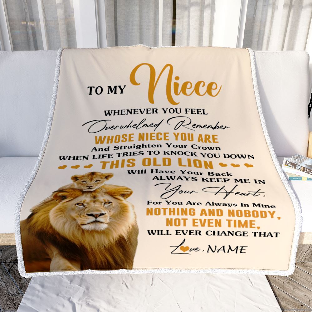 Personalized To My Niece Blanket From Uncle Whenever You Fell Overwhelmed Lion Niece Pendant Birthday Gifts Graduation Christmas Customized Fleece Blanket | siriusteestore