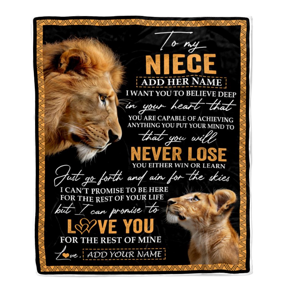 Personalized To My Niece Blanket From Uncle You Will Never Lose Lion Niece Birthday Gifts Graduation Christmas Customized Fleece Throw Blanket | siriusteestore