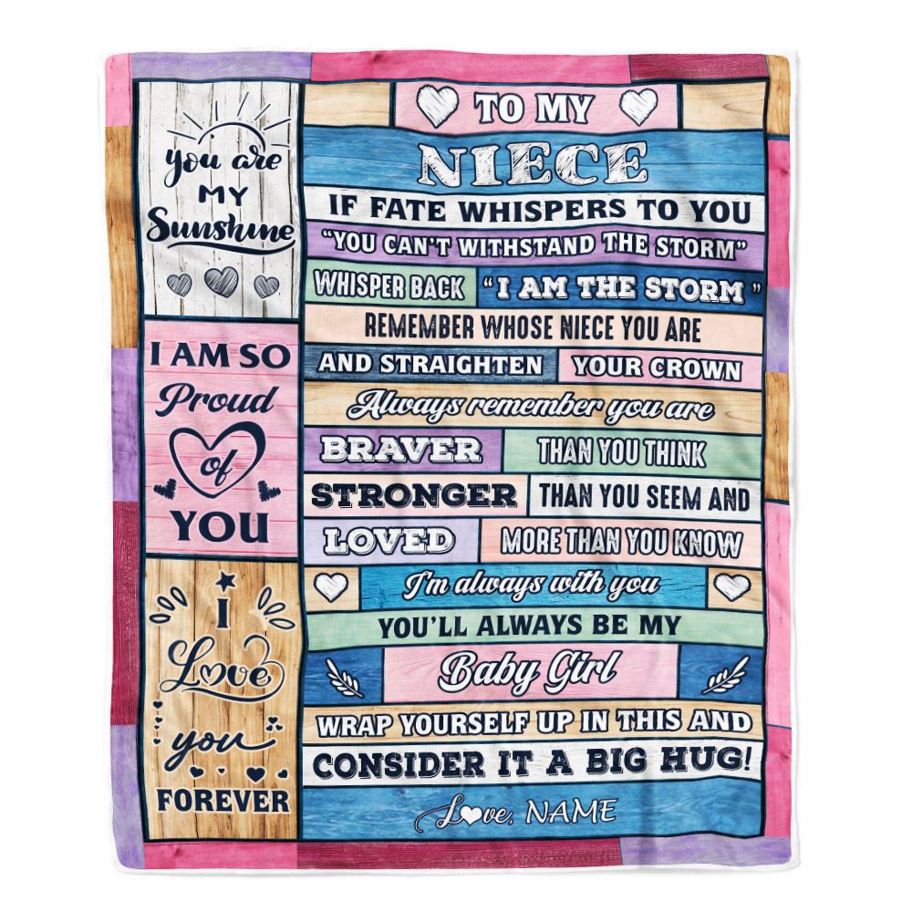 Personalized To My Niece Blanket Gift From Aunt Auntie Uncle Wood I Am The Storm Baby Girl Niece Birthday Christmas Graduation Customized Fleece Throw Blanket | siriusteestore