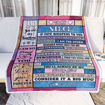 Personalized To My Niece Blanket Gift From Aunt Auntie Uncle Wood I Am The Storm Baby Girl Niece Birthday Christmas Graduation Customized Fleece Throw Blanket | siriusteestore