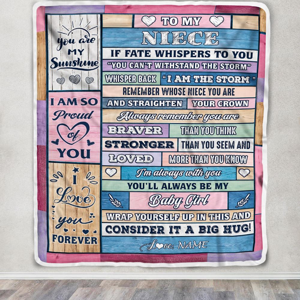 Personalized To My Niece Blanket Gift From Aunt Auntie Uncle Wood I Am The Storm Baby Girl Niece Birthday Christmas Graduation Customized Fleece Throw Blanket | siriusteestore
