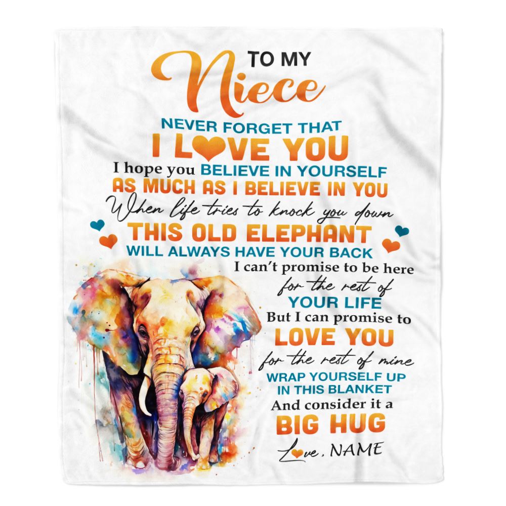 Personalized To My Niece Blanket Gift From Aunt Uncle Auntie This Old Elephant Love You Niece Birthday Graduation Christmas Customized Bed Fleece Throw Blanket | siriusteestore