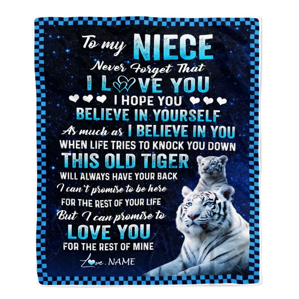 Personalized To My Niece Blanket Gift From Aunt Uncle Auntie This Old Tiger Love You Niece Birthday Graduation Christmas Customized Bed Fleece Throw Blanket | siriusteestore