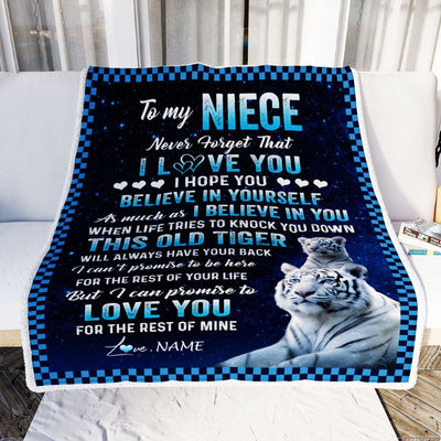Personalized To My Niece Blanket Gift From Aunt Uncle Auntie This Old Tiger Love You Niece Birthday Graduation Christmas Customized Bed Fleece Throw Blanket | siriusteestore