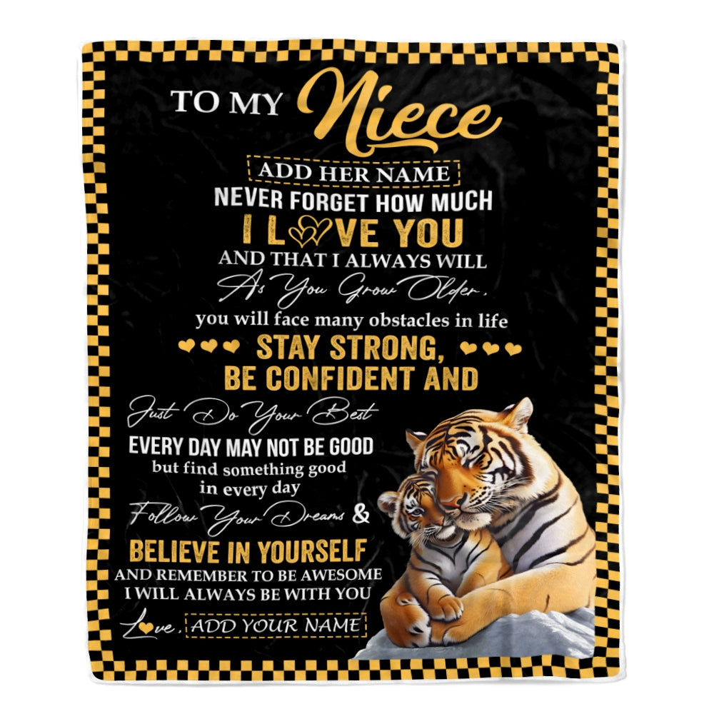 Personalized To My Niece Blanket Tiger I Love You Forever From Aunt Auntie Uncle Niece Birthday Gifts Christmas Graduation Customized Fleece Blanket | siriusteestore