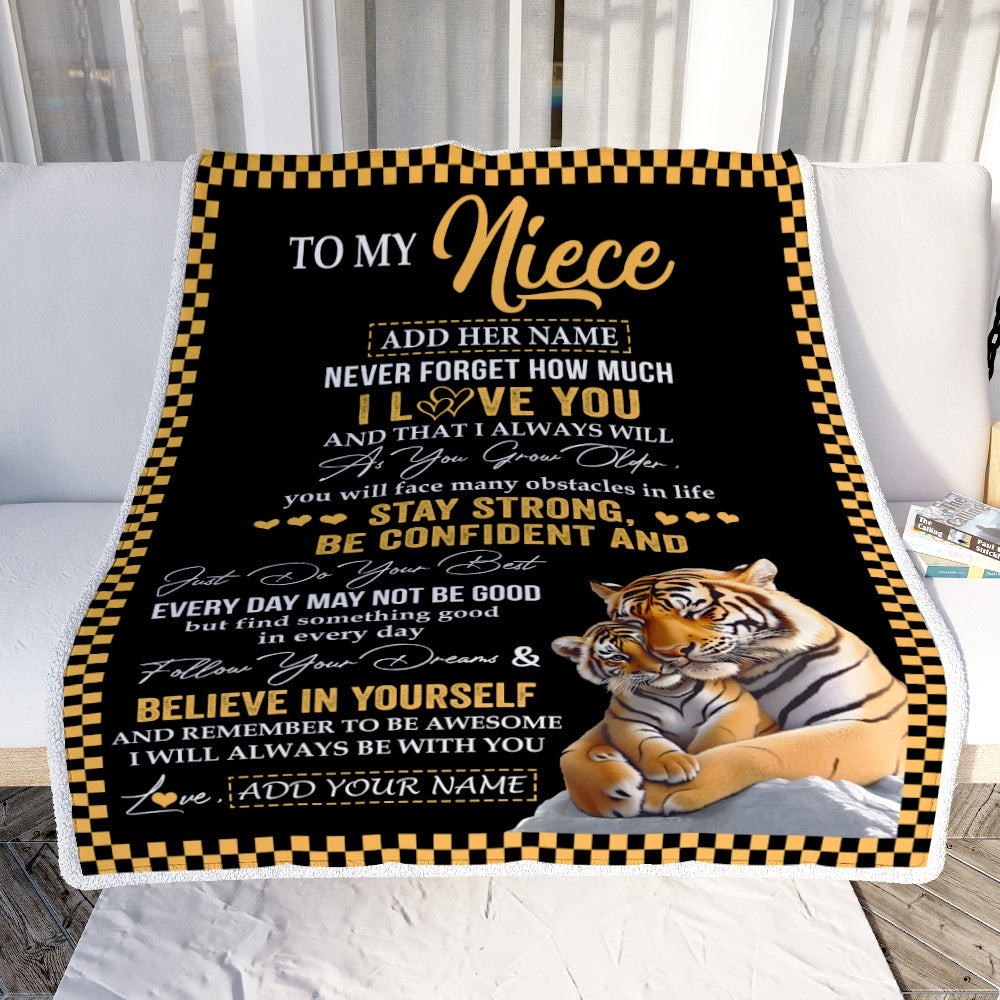 Personalized To My Niece Blanket Tiger I Love You Forever From Aunt Auntie Uncle Niece Birthday Gifts Christmas Graduation Customized Fleece Blanket | siriusteestore