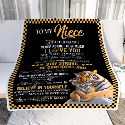 Personalized To My Niece Blanket Tiger I Love You Forever From Aunt Auntie Uncle Niece Birthday Gifts Christmas Graduation Customized Fleece Blanket | siriusteestore