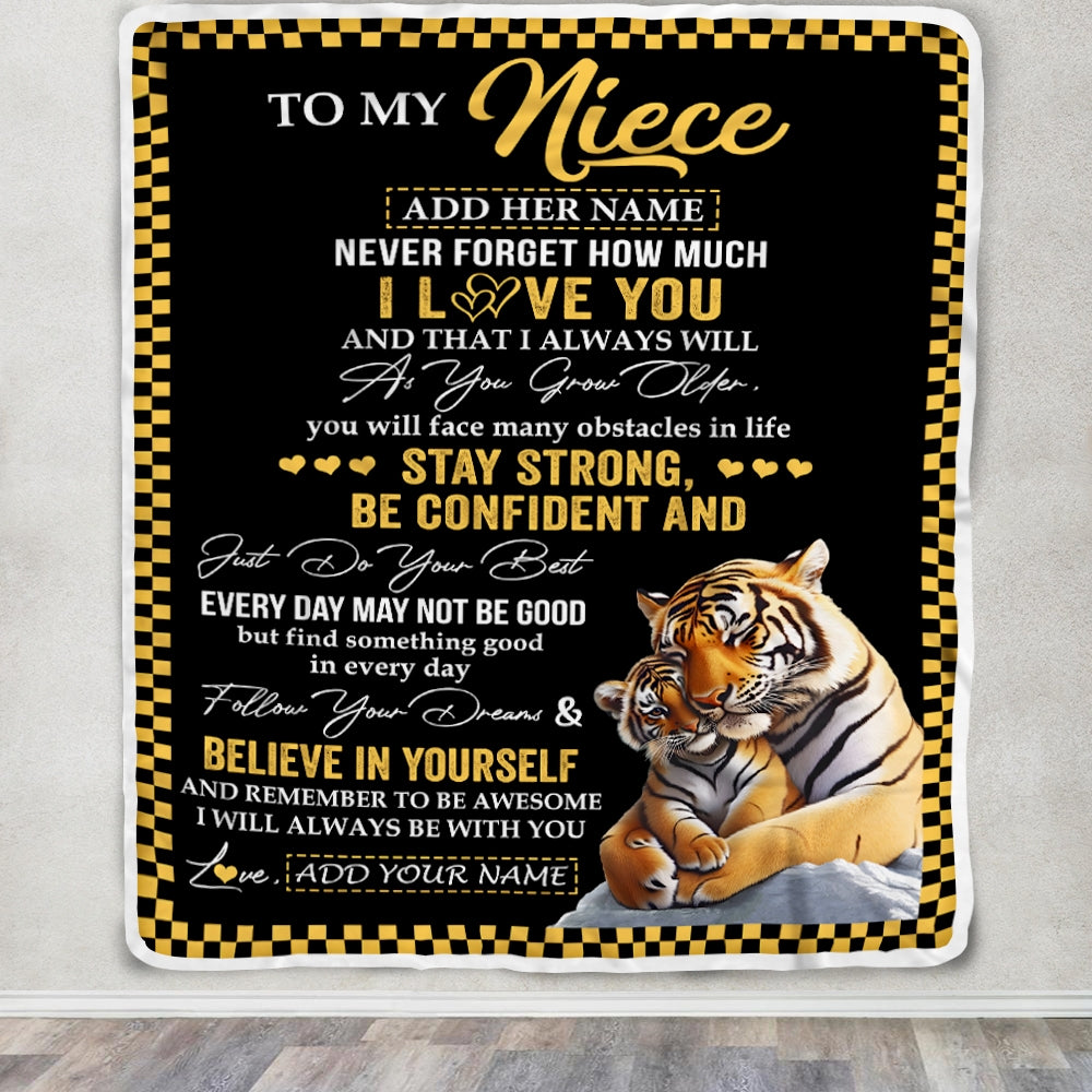 Personalized To My Niece Blanket Tiger I Love You Forever From Aunt Auntie Uncle Niece Birthday Gifts Christmas Graduation Customized Fleece Blanket | siriusteestore