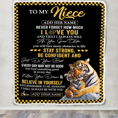 Personalized To My Niece Blanket Tiger I Love You Forever From Aunt Auntie Uncle Niece Birthday Gifts Christmas Graduation Customized Fleece Blanket | siriusteestore