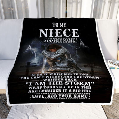 Personalized To My Niece Blanket Women Warrior Knights Templar I Am The Storm Best Niece Birthday Gifts Christmas Customized Fleece Throw Blanket | siriusteestore
