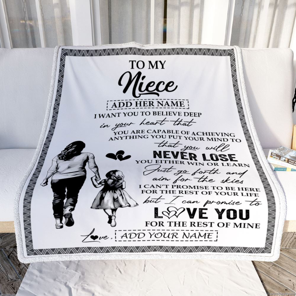 Personalized To My Niece Blanket You Will Never Lose From Aunt Auntie Niece Birthday Gifts Graduation Christmas Customized Fleece Throw Blanket | siriusteestore