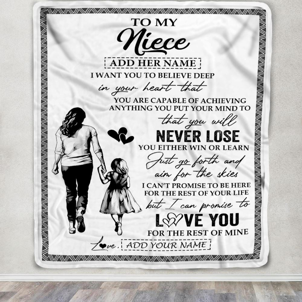 Personalized To My Niece Blanket You Will Never Lose From Aunt Auntie Niece Birthday Gifts Graduation Christmas Customized Fleece Throw Blanket | siriusteestore