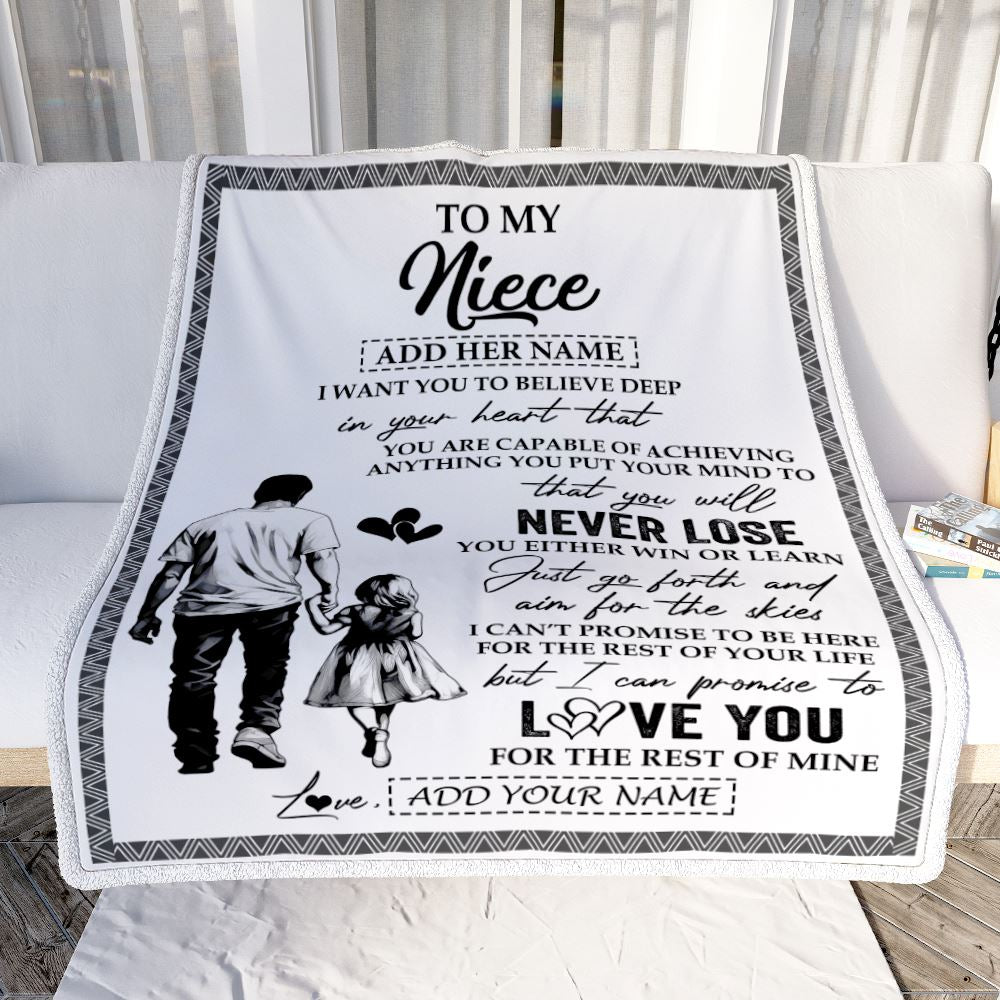 Personalized To My Niece Blanket You Will Never Lose From Uncle Niece Birthday Gifts Graduation Christmas Customized Fleece Throw Blanket | siriusteestore