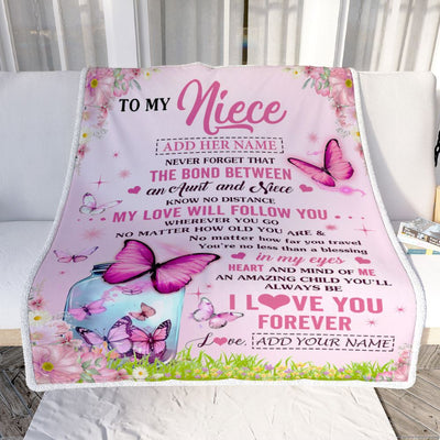 Personalized To My Niece Butterfly Blanket From Aunt Auntie The Bond Between Niece Birthday Gifts Graduation Christmas Customized Fleece Throw Blanket | siriusteestore