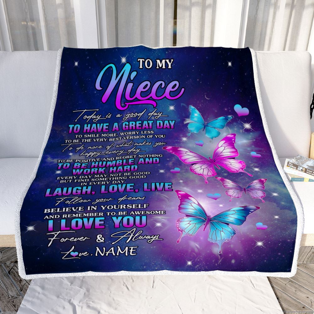 Personalized To My Niece Butterfly Blanket From Aunt Uncle Every Day Laugh Love Live Niece Birthday Gifts Graduation Christmas Customized Fleece Blanket | siriusteestore