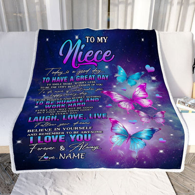 Personalized To My Niece Butterfly Blanket From Aunt Uncle Every Day Laugh Love Live Niece Birthday Gifts Graduation Christmas Customized Fleece Blanket | siriusteestore