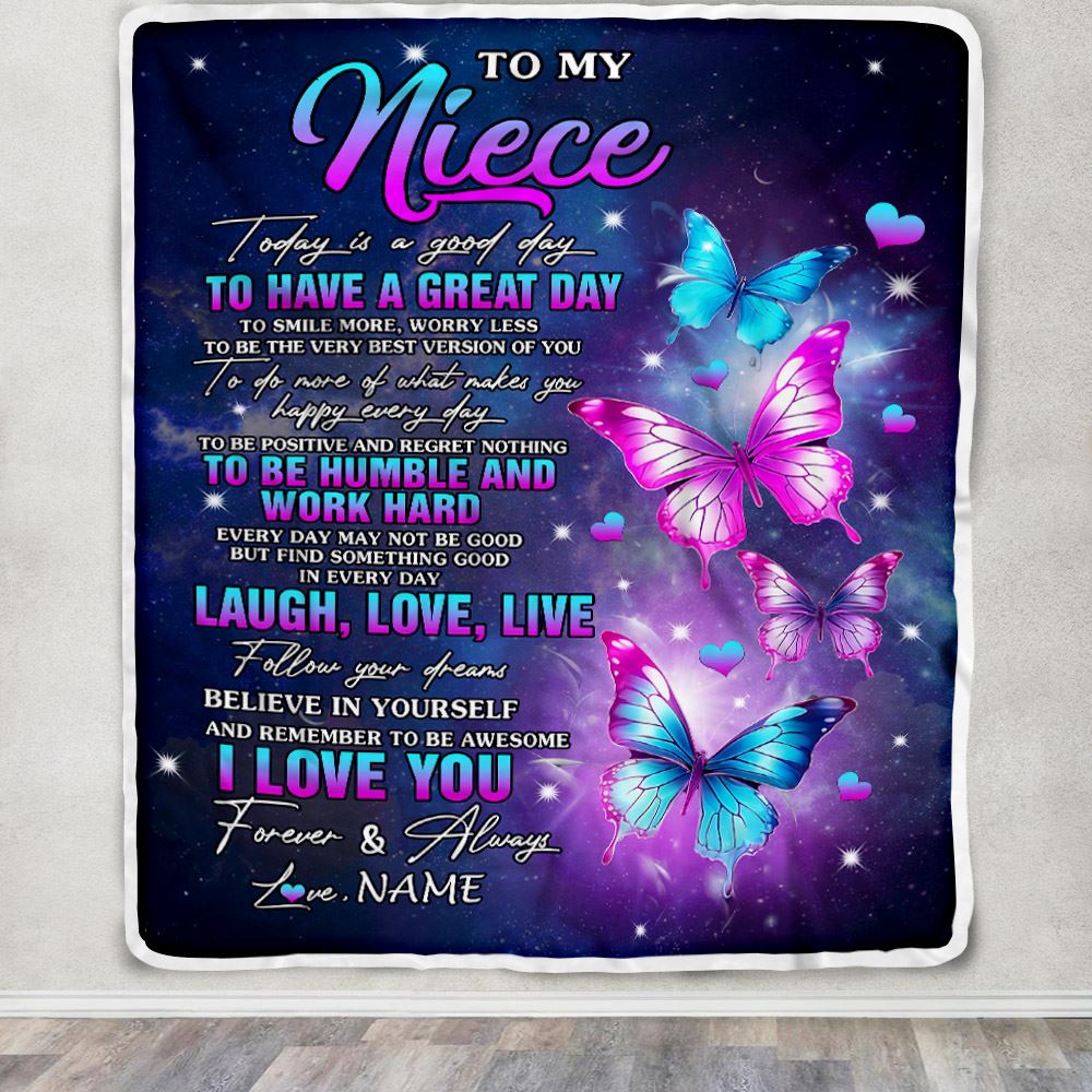 Personalized To My Niece Butterfly Blanket From Aunt Uncle Every Day Laugh Love Live Niece Birthday Gifts Graduation Christmas Customized Fleece Blanket | siriusteestore