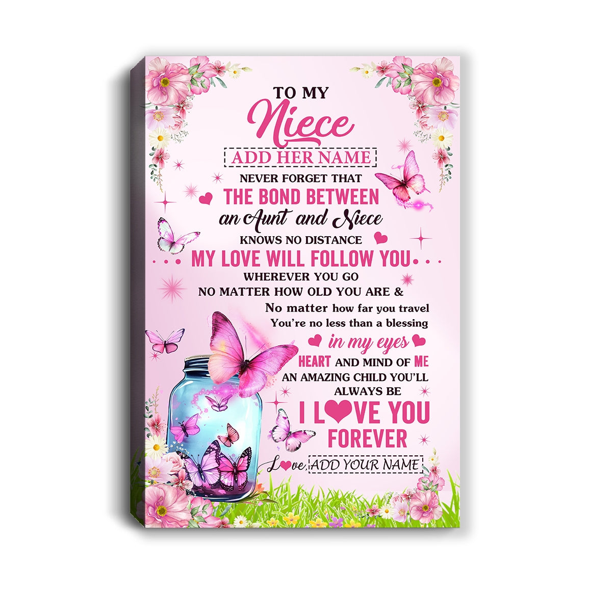 Personalized To My Niece Butterfly Canvas From Aunt Auntie The Bond Between Niece Birthday Gifts Graduation Christmas Custom Wall Decor Wall Art Framed Canvas | siriusteestore