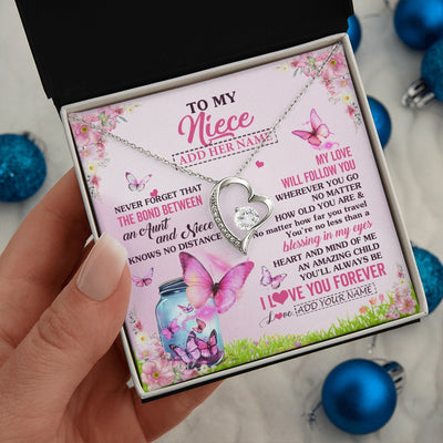 Forever Love Necklace 14K White Gold Finish | 2 | Personalized To My Niece Butterfly Necklace From Aunt Auntie The Bond Between Niece Birthday Gifts Graduation Christmas Custom Jewelry Gift Box Message Card | https://siriusteestore.