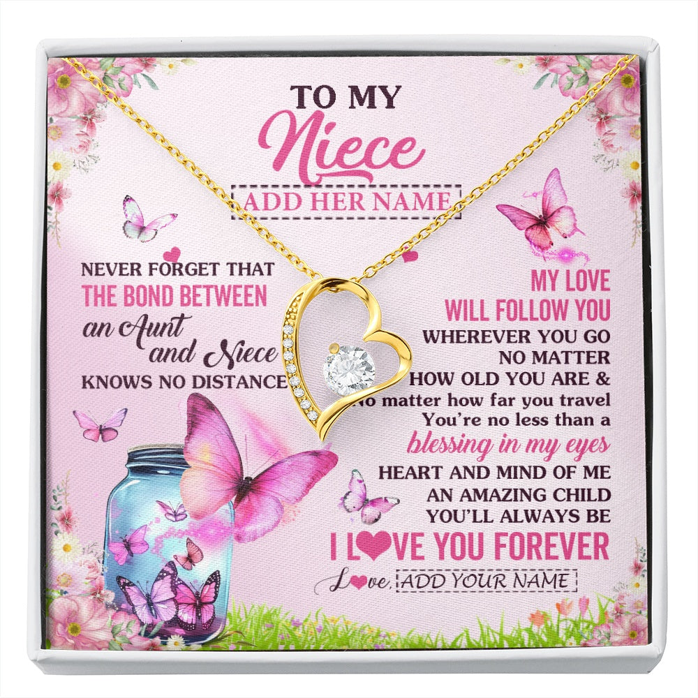 Forever Love Necklace 18K Yellow Gold Finish | 1 | Personalized To My Niece Butterfly Necklace From Aunt Auntie The Bond Between Niece Birthday Gifts Graduation Christmas Custom Jewelry Gift Box Message Card | https://siriusteestore.