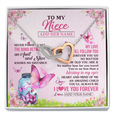 Interlocking Hearts Necklace Stainless Steel & Rose Gold Finish | 1 | Personalized To My Niece Butterfly Necklace From Aunt Auntie The Bond Between Niece Birthday Gifts Graduation Christmas Custom Jewelry Gift Box Message Card | https://siriusteestore.