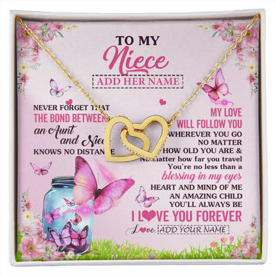 Interlocking Hearts Necklace 18K Yellow Gold Finish | 1 | Personalized To My Niece Butterfly Necklace From Aunt Auntie The Bond Between Niece Birthday Gifts Graduation Christmas Custom Jewelry Gift Box Message Card | https://siriusteestore.