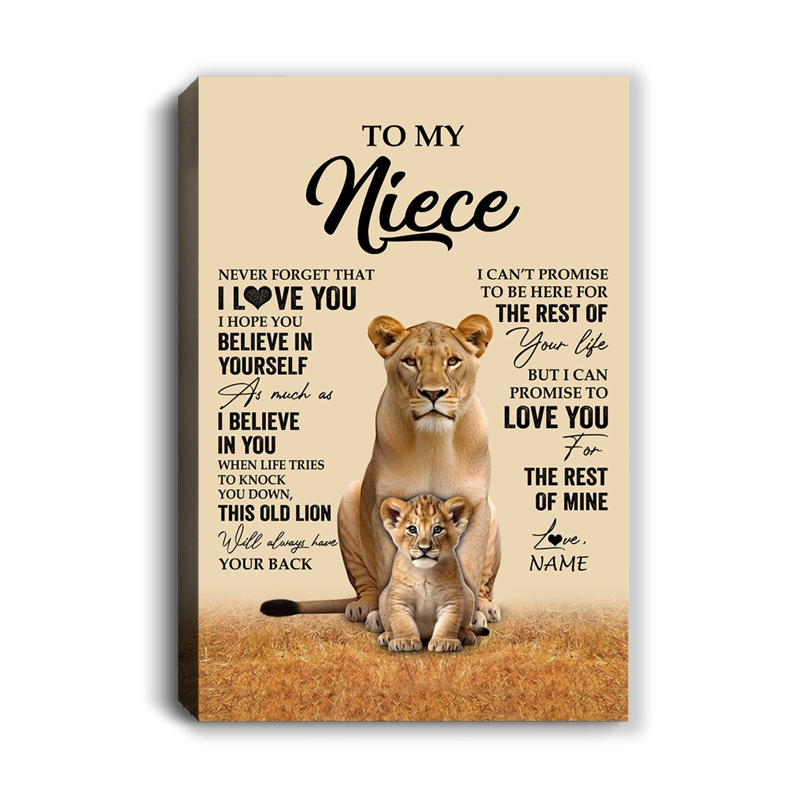 Personalized To My Niece Canvas From Aunt Auntie Lion Never Forget That I Love You Niece Birthday Gifts Graduation Christmas Custom Wall Art Print Framed Canvas | siriusteestore