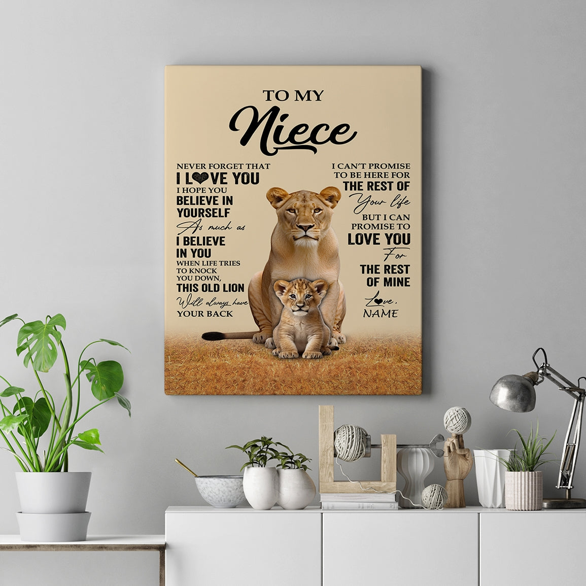 Personalized To My Niece Canvas From Aunt Auntie Lion Never Forget That I Love You Niece Birthday Gifts Graduation Christmas Custom Wall Art Print Framed Canvas | siriusteestore
