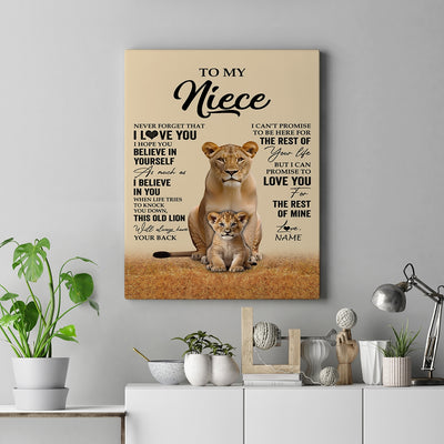 Personalized To My Niece Canvas From Aunt Auntie Lion Never Forget That I Love You Niece Birthday Gifts Graduation Christmas Custom Wall Art Print Framed Canvas | siriusteestore