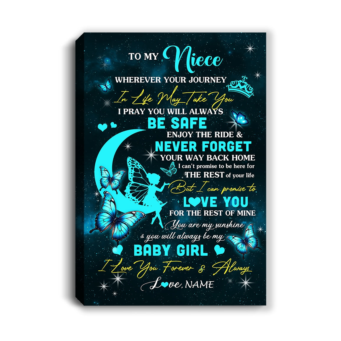 Personalized To My Niece Canvas From Aunt Auntie Uncle Fairy Silhouette Fantasy Moon Niece Birthday Gifts Graduation Christmas Custom Wall Art Print Framed Canvas | siriusteestore