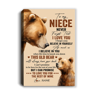 Personalized To My Niece Canvas From Aunt Auntie Uncle Never Forget I Love You Bear Niece Birthday Gifts Graduation Christmas Custom Wall Art Print Framed Canvas | siriusteestore