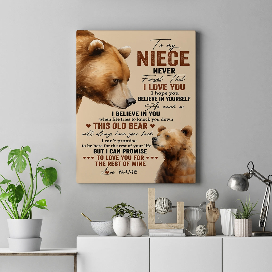 Personalized To My Niece Canvas From Aunt Auntie Uncle Never Forget I Love You Bear Niece Birthday Gifts Graduation Christmas Custom Wall Art Print Framed Canvas | siriusteestore